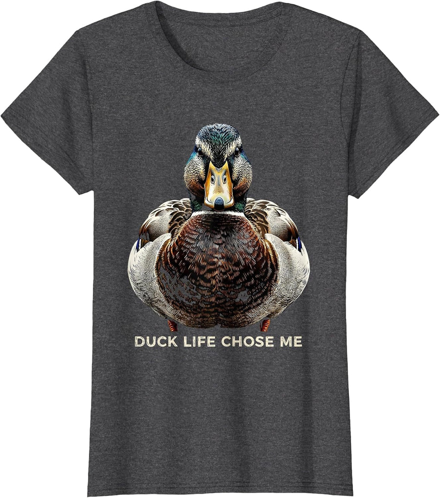 Women's Duck Life Chose Me Funny Duck Lover Design T-Shirt - Dark Heather Grey