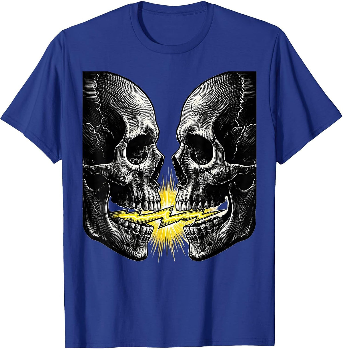 Men's Dual Skulls Lightning Strike Graphic Design T-Shirt - Royal Blue