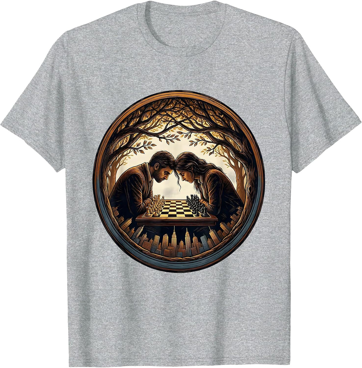 Men's NYC Park Chess Players New York Illustration T-Shirt - Heather Grey