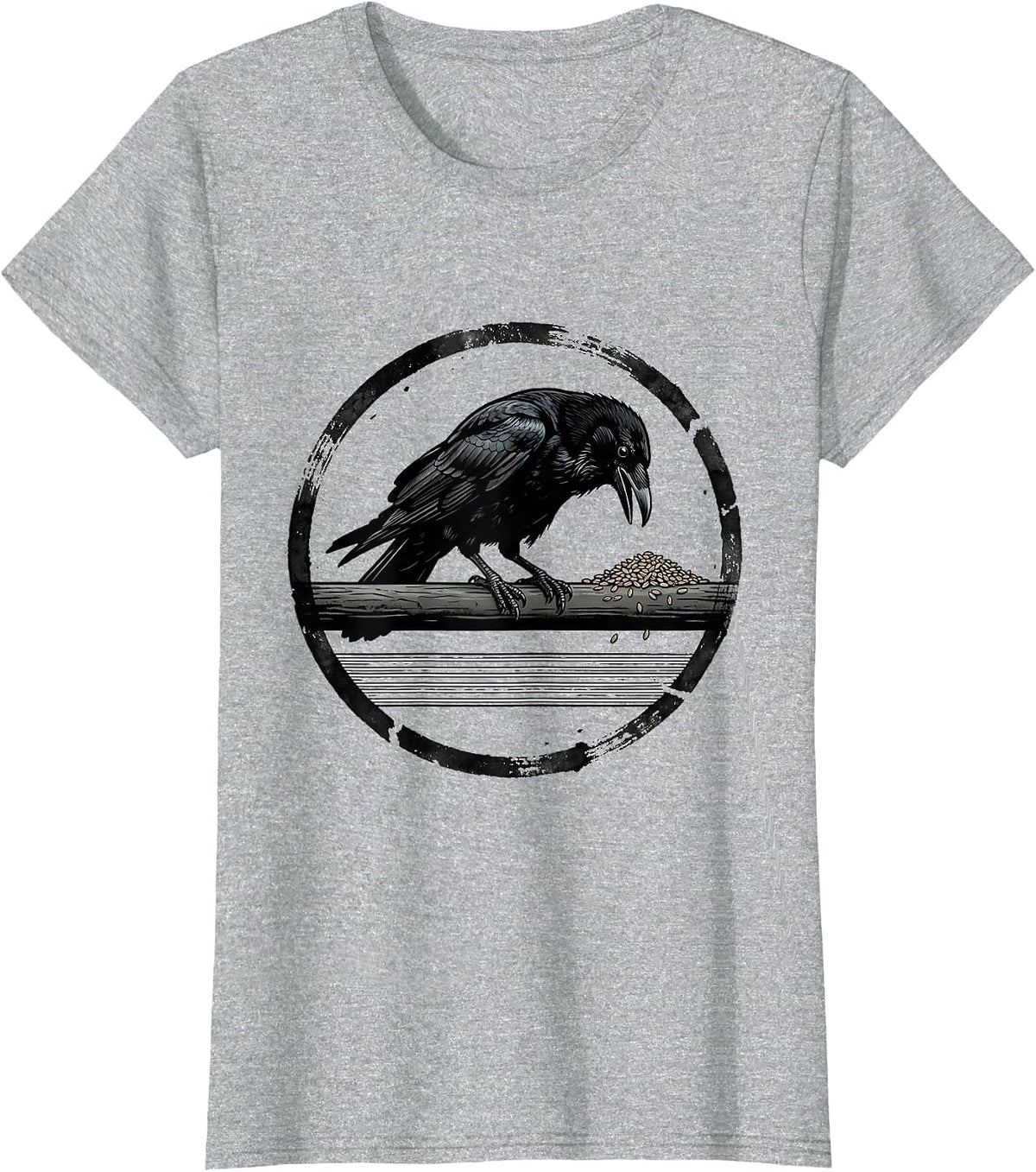 Women's Broken Stamp Crow Dark Humor Gothic Bird Lover T-Shirt - Heather Grey