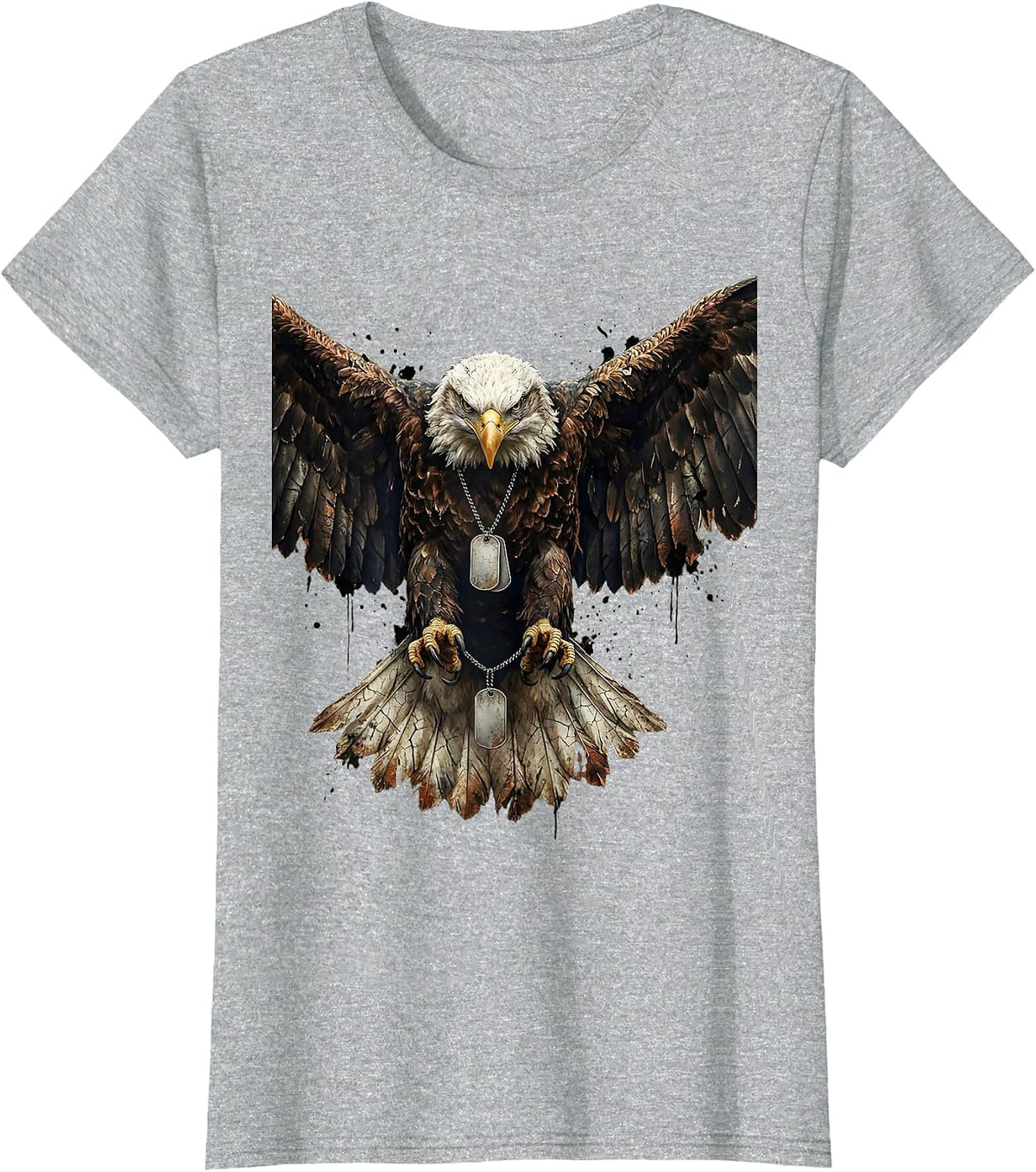 Eagle Clutching Dog Tags Patriotic Graphic T-Shirt - Heather Grey