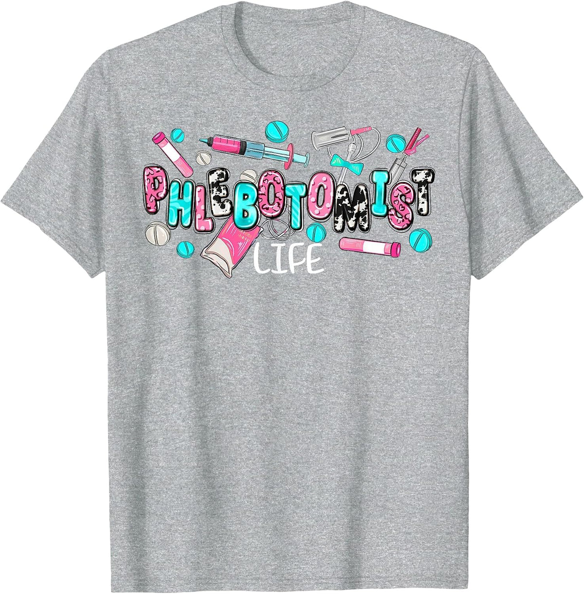 Phlebotomist Life Leopard Coquette Phlebotomy Women Nurse T-Shirt - Heather Grey