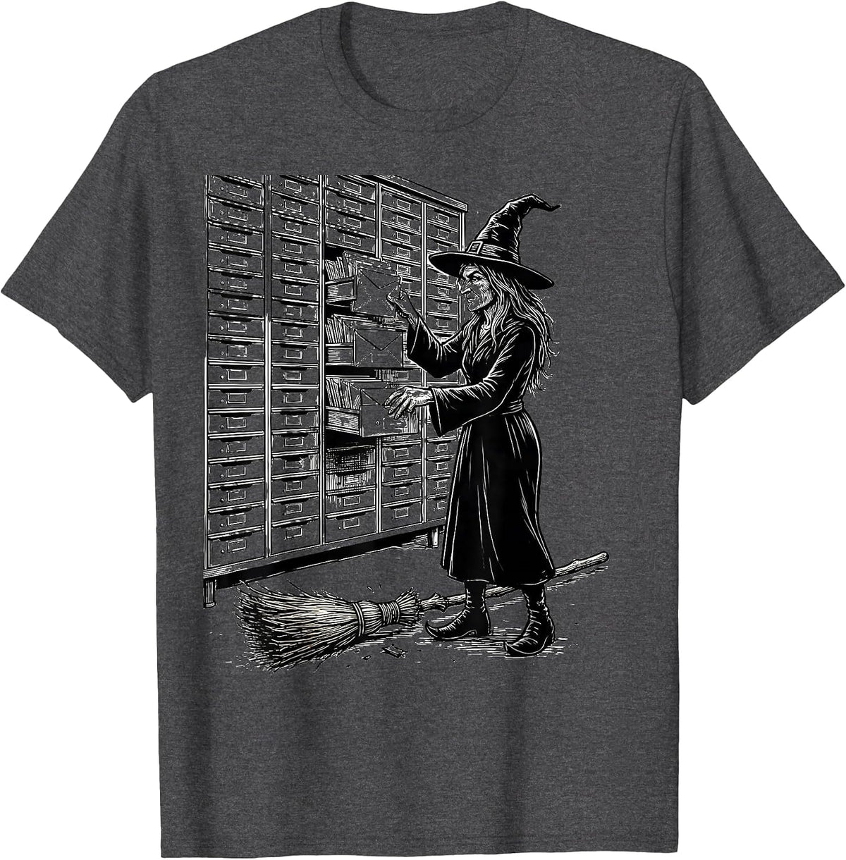 Witch Postal Clerk Halloween Occupation Humor T-Shirt - Dark Heather Grey