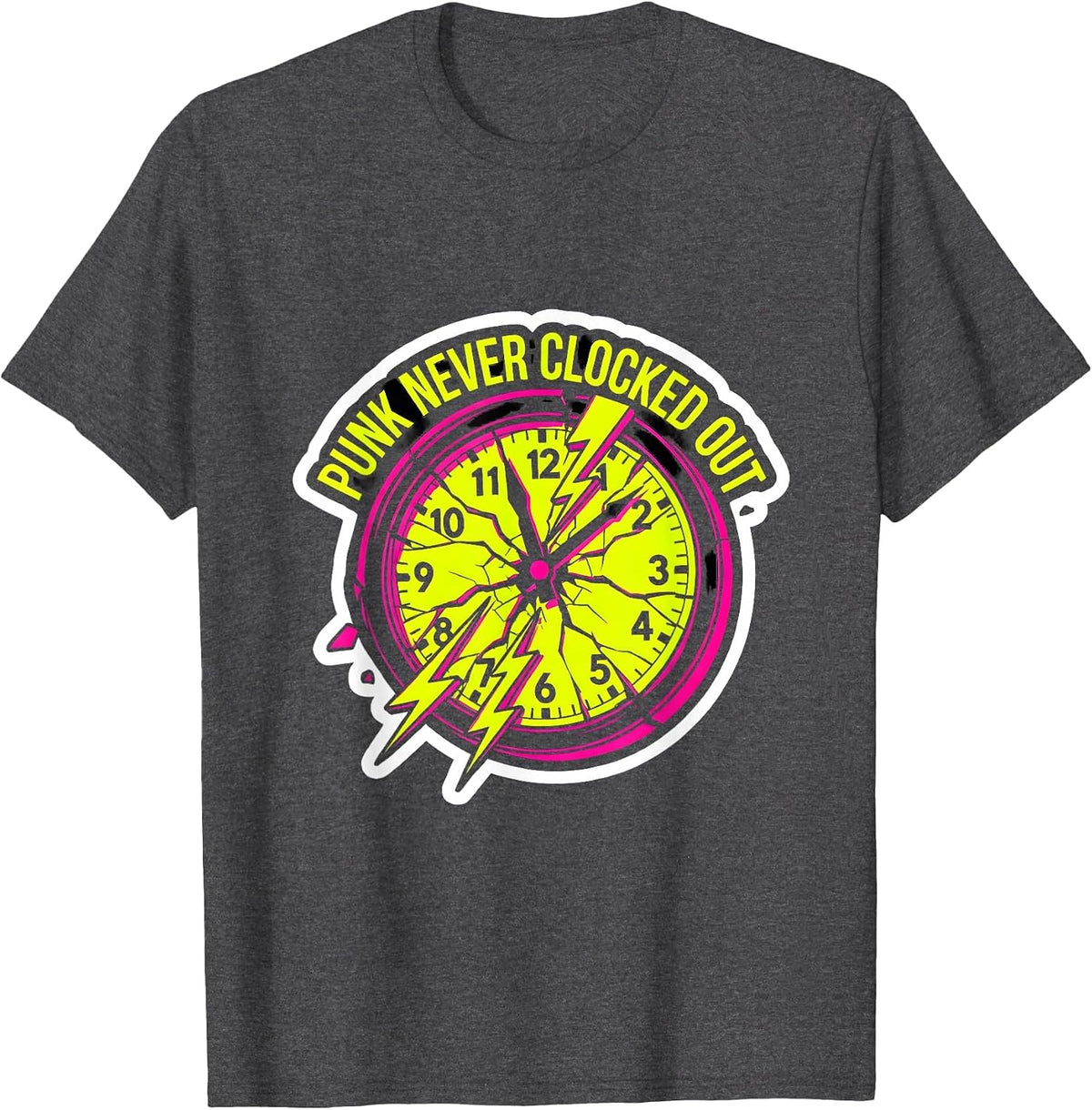 Punk Never Clocked Out Retro Band Design T-Shirt - Dark Heather Grey
