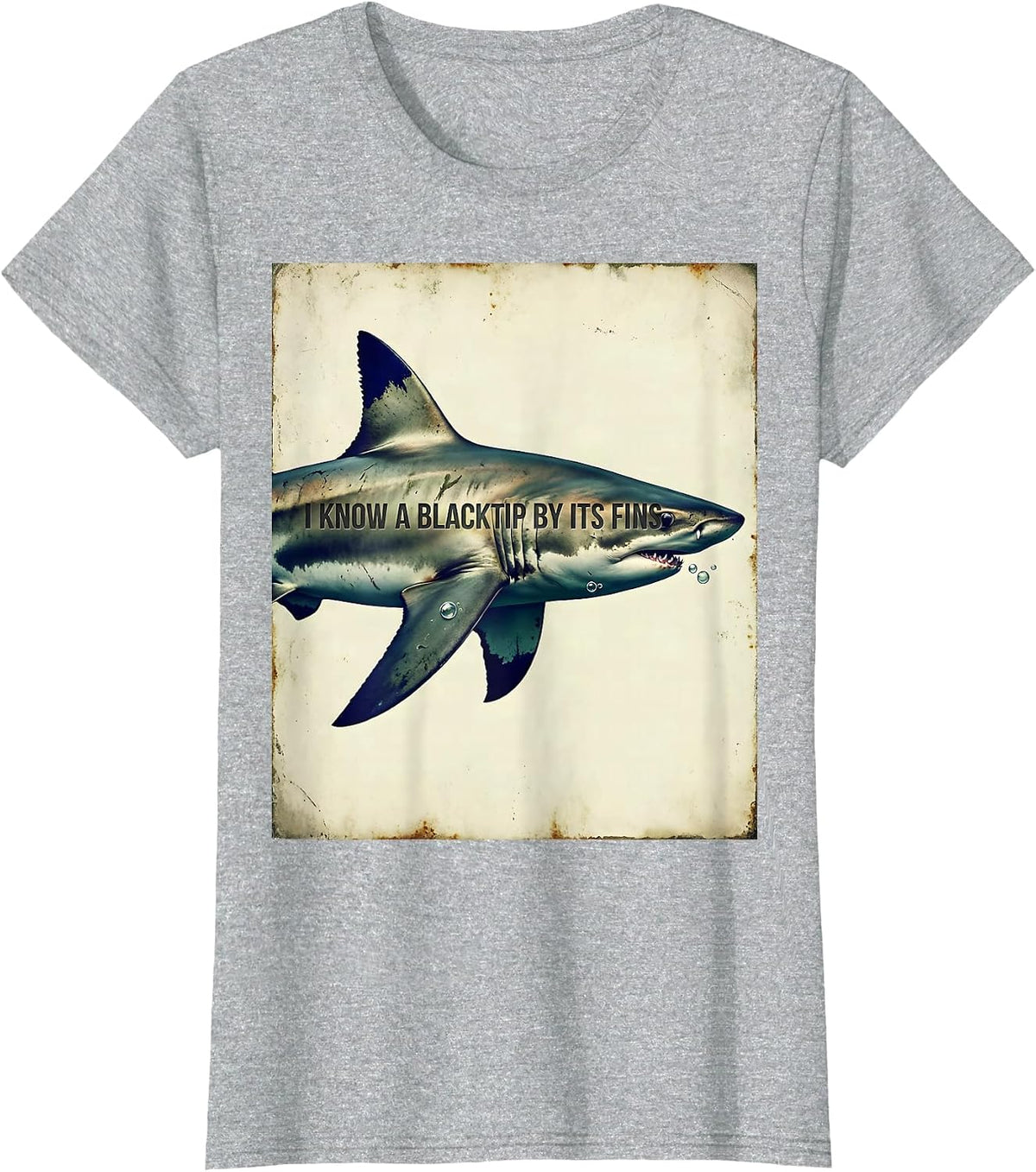 Women's I Know A Blacktip By Its Fins Vintage Shark Lover Ocean T-Shirt - Heather Grey