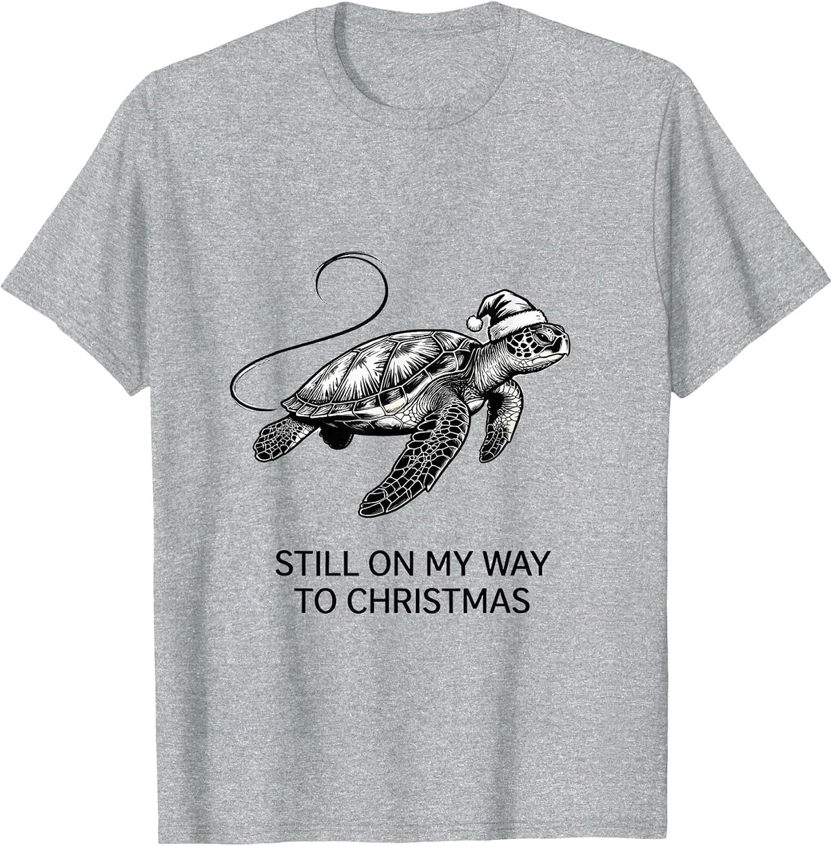 Men's Still On My Way To Christmas Whimsical Sea Turtle Holiday T-Shirt - Heather Grey