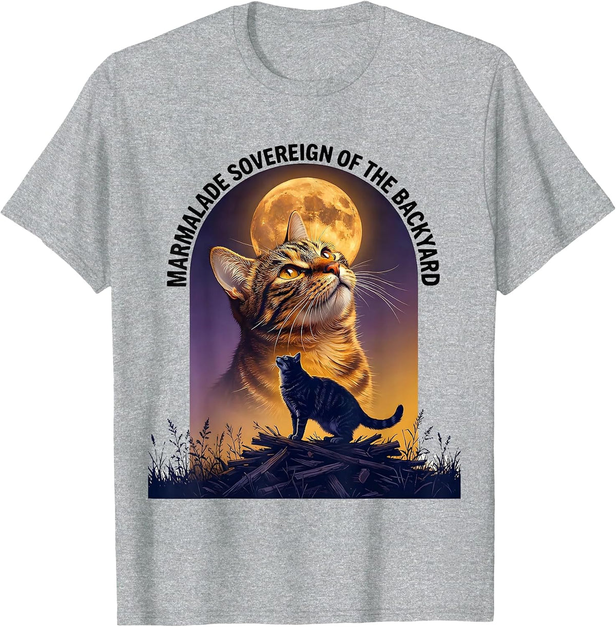 Men's Marmalade Sovereign of the Backyard Retro Orange Tabby Cat T-Shirt - Heather Grey