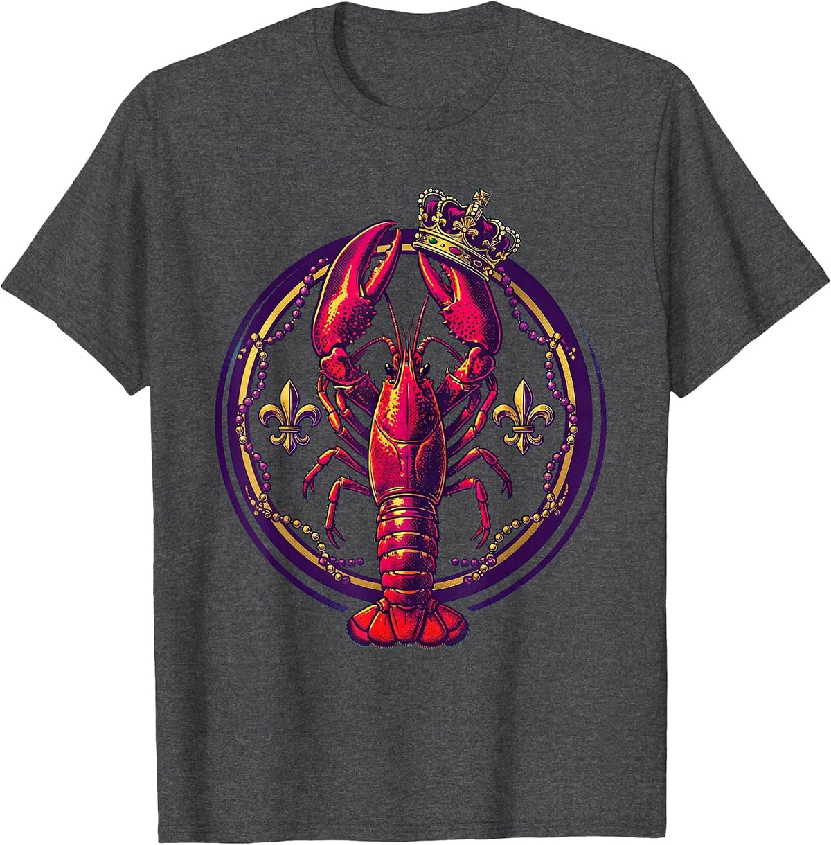 Men's Crowned Crawfish Mardi Gras Festive Graphic T-Shirt - Dark Heather Grey