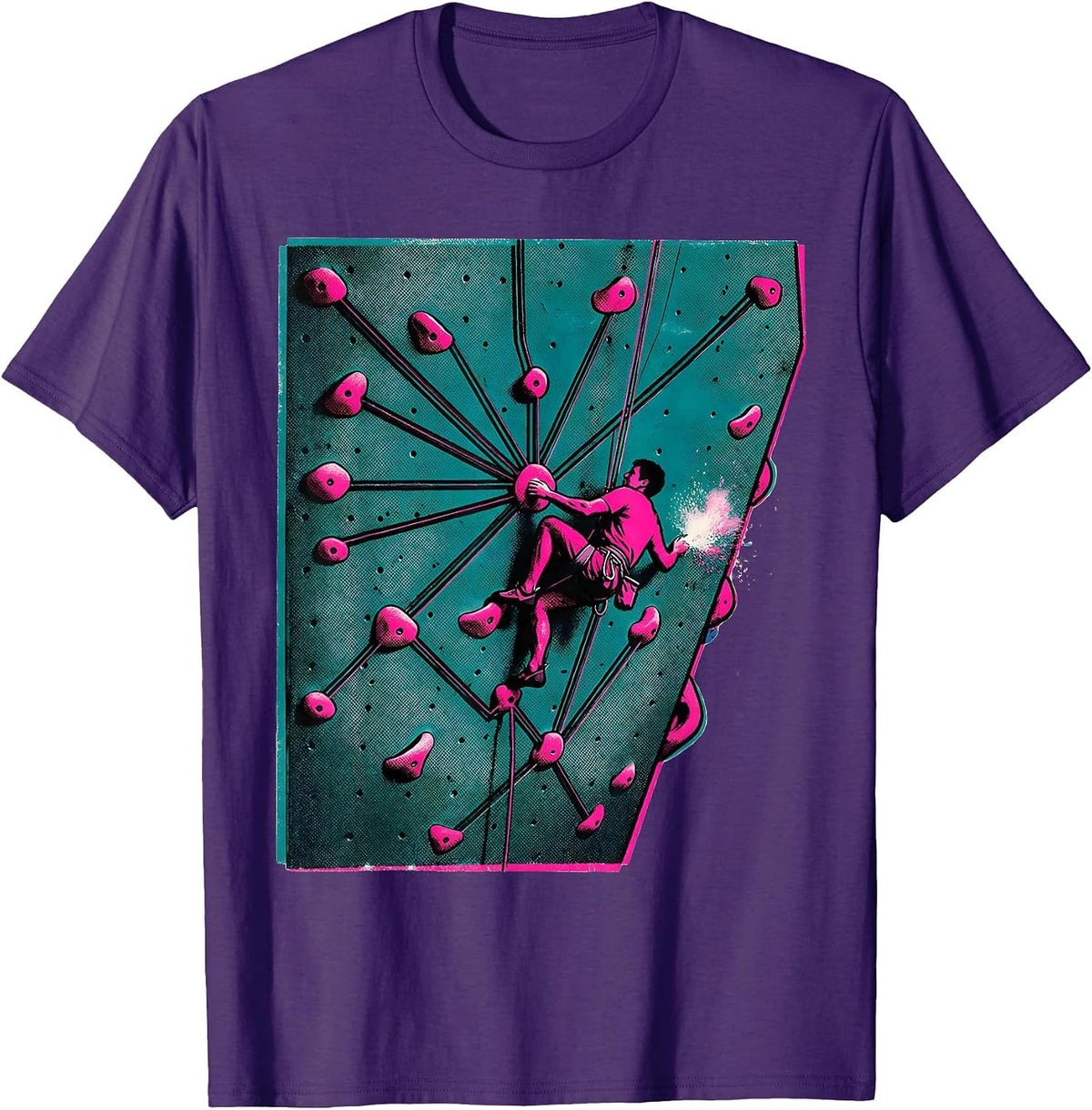Bouldering Wall Route Diagram Risograph Climber Humor T-Shirt - Purple