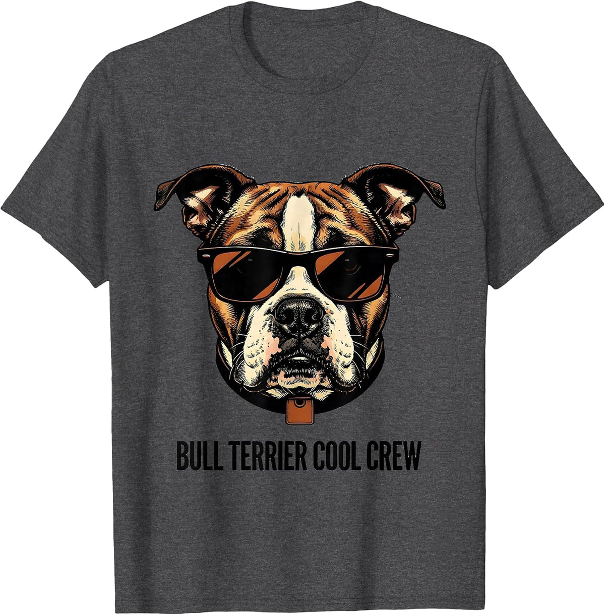 Men's Bull Terrier Cool Crew Funny Dog Lover Humor T-Shirt - Dark Heather Grey