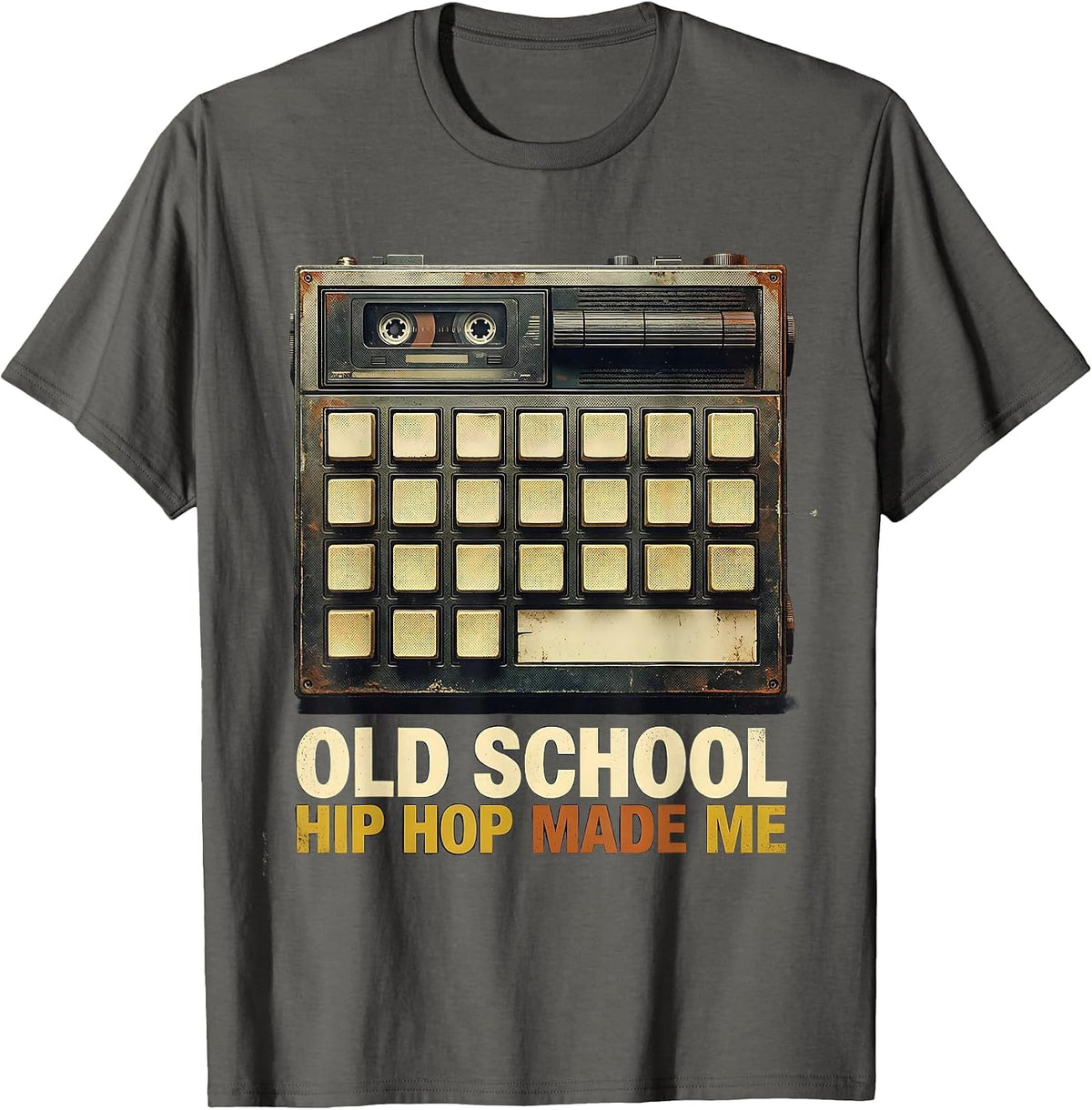 Men's Old School Hip Hop Made Me Vintage Retro Cassette Rap T-Shirt - Asphalt Grey