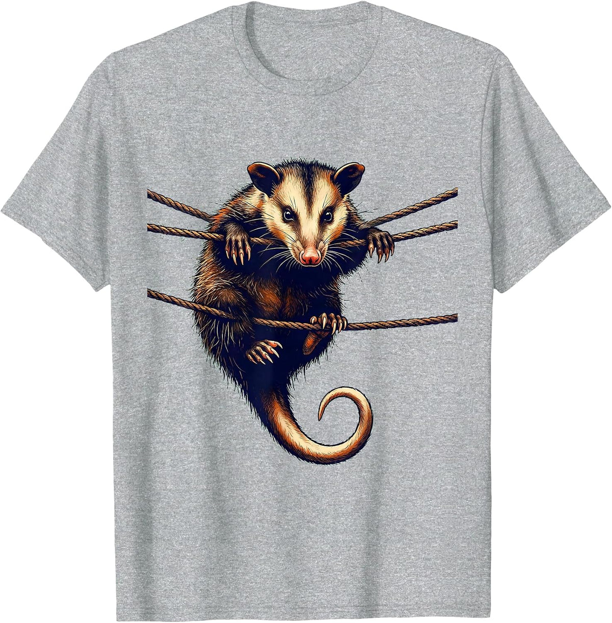 Men's Opossum Clothesline Absurd Humor Animal Meme T-Shirt - Heather Grey