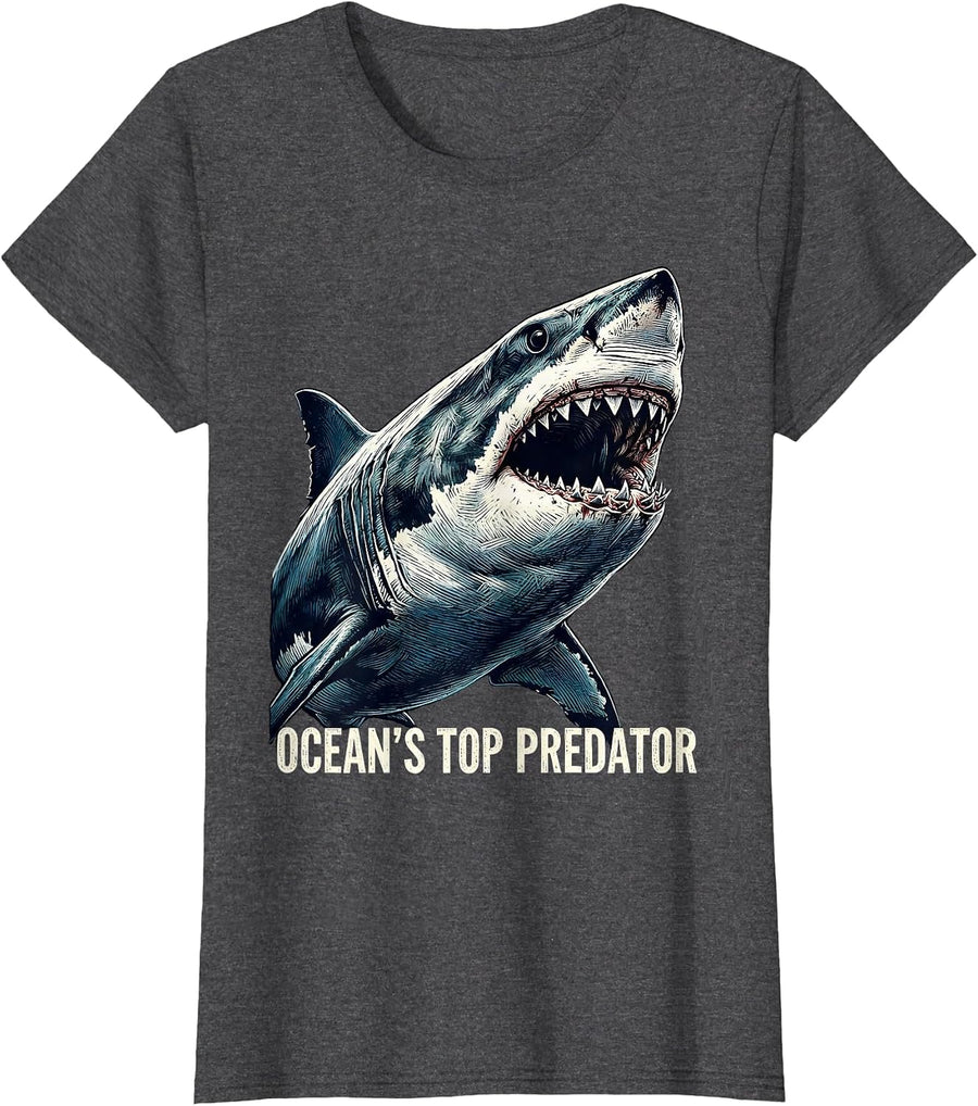 Women's Ocean's Top Predator Shark Graphic Design T-Shirt - Dark Heather Grey