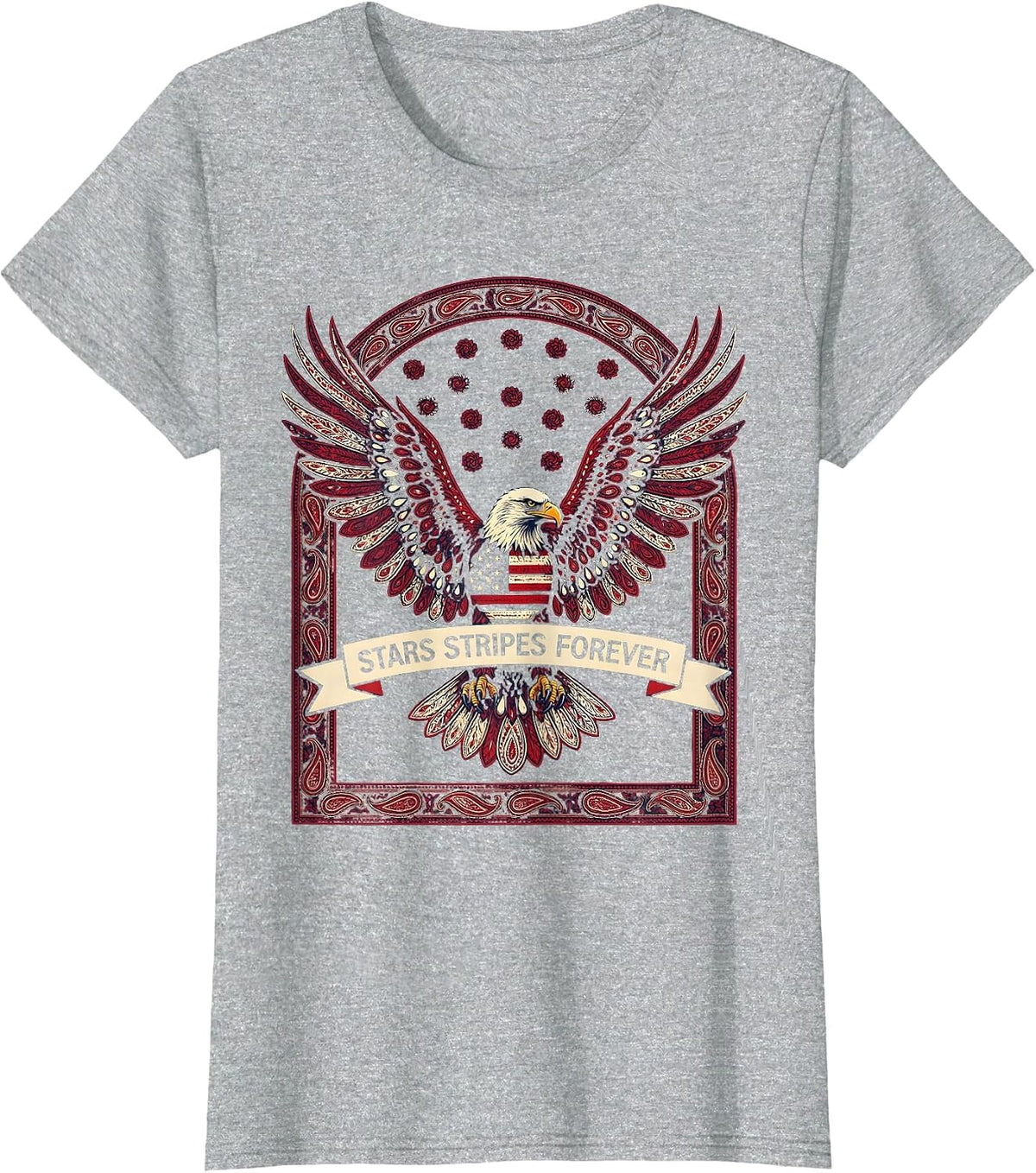 Stars Stripes Forever American Flag Eagle Design T-Shirt - Heather Grey