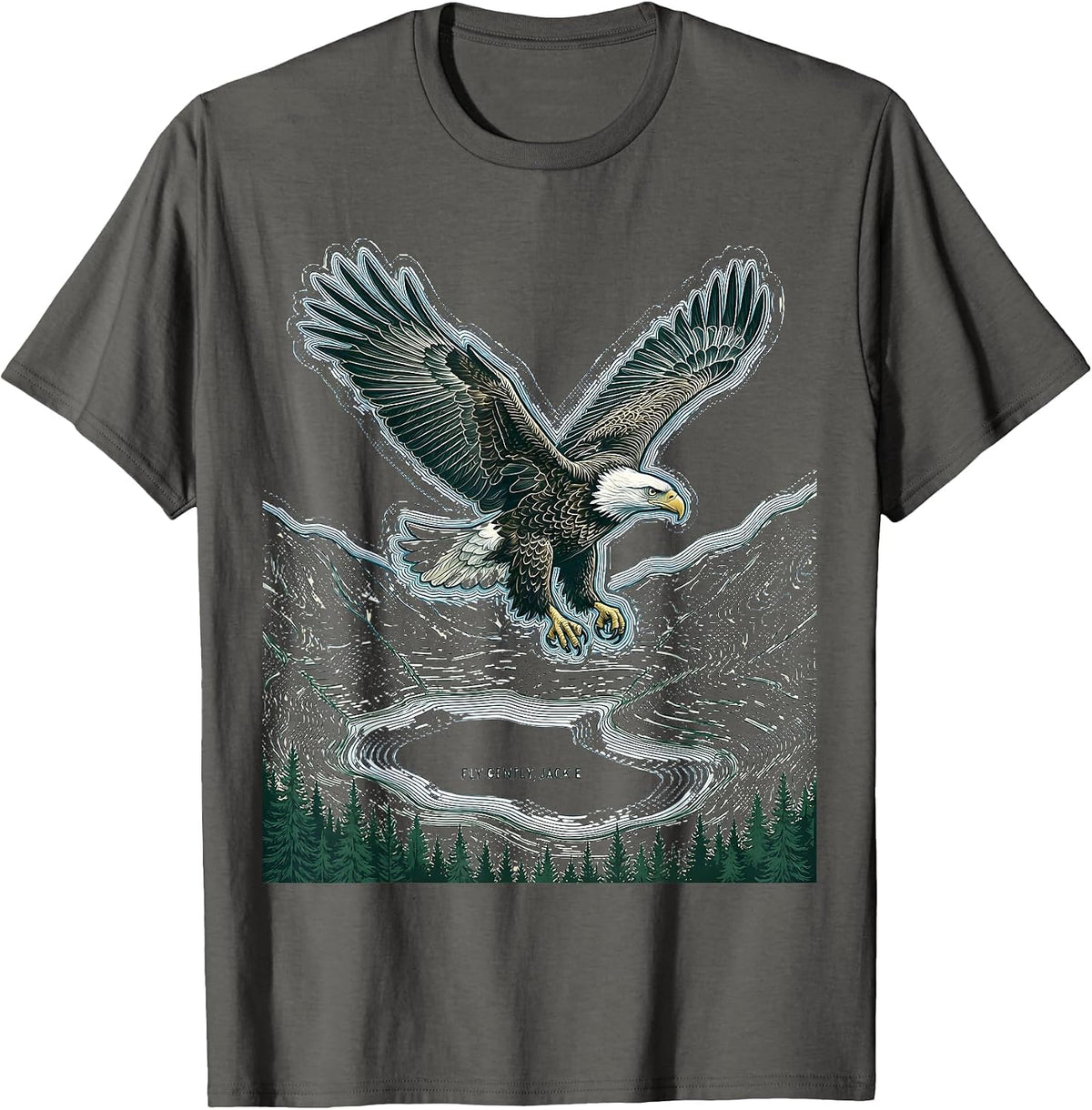 Men's Fly Gently, Jackie Topographic Eagle Memorial Tribute T-Shirt - Asphalt Grey