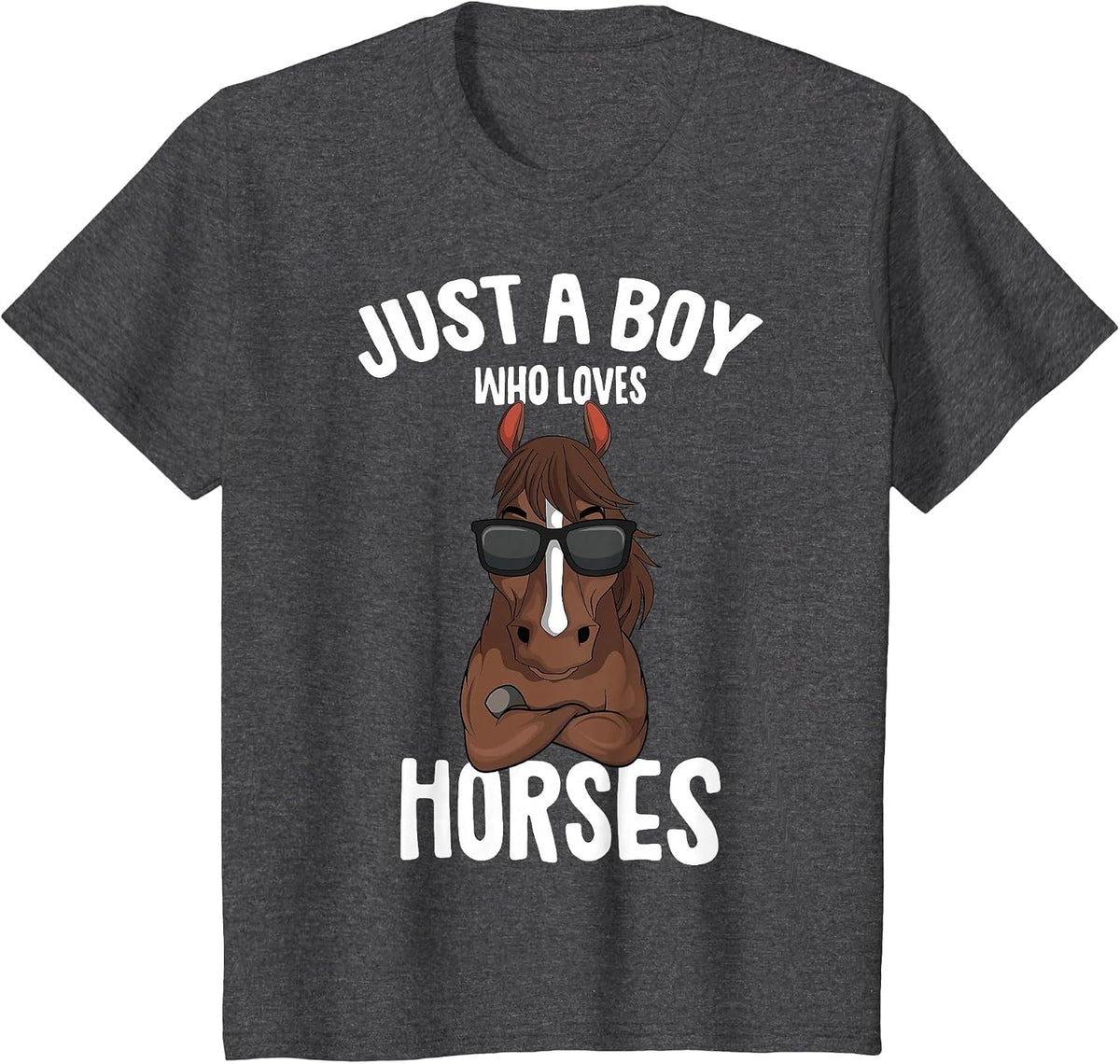 Just a Boy who Loves Horses Equestrian Horseback Riding Kids T-Shirt - Dark Heather Grey