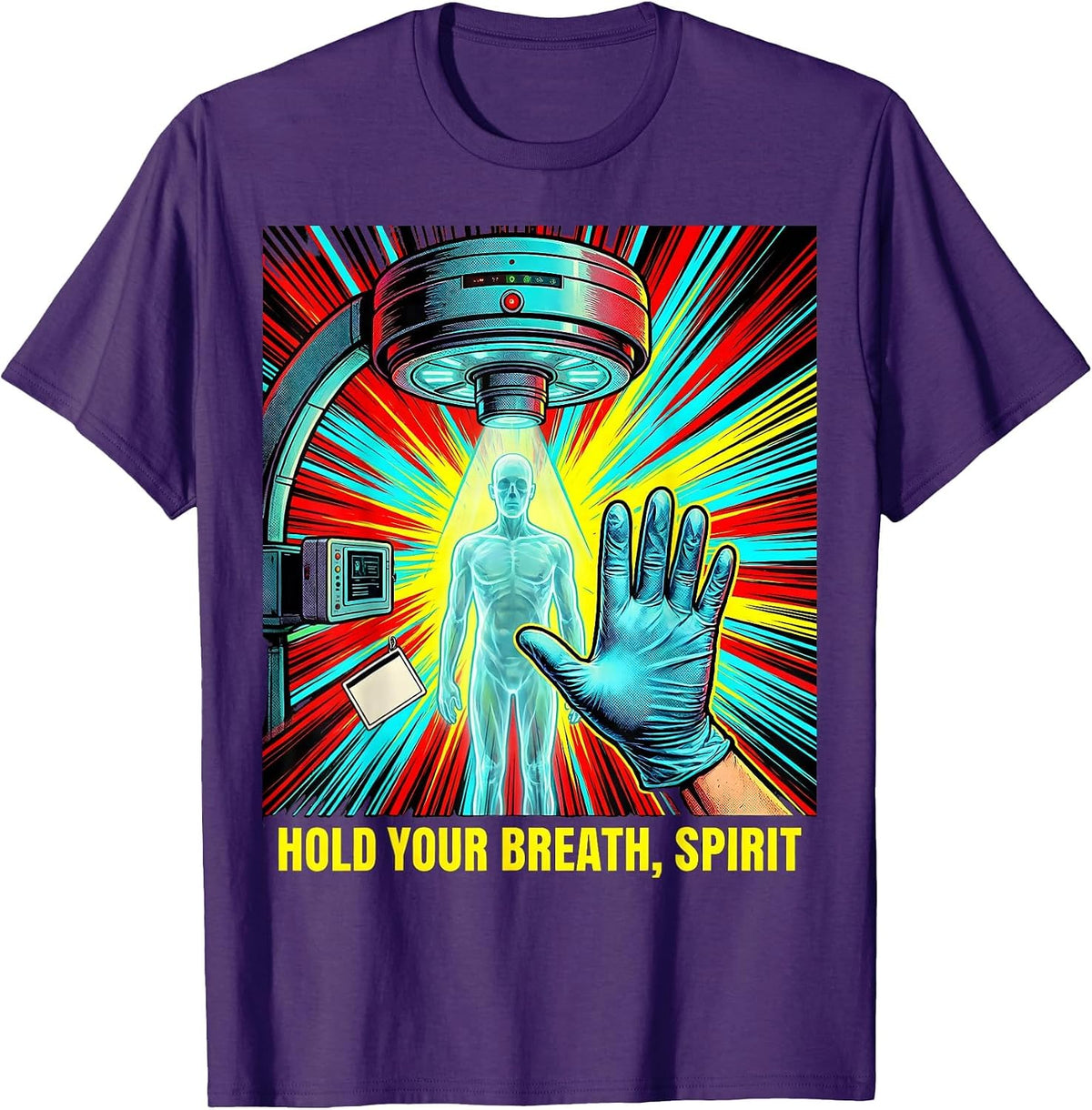 Hold Your Breath, Spirit Pop Art Radiology Tech Halloween T-Shirt - Purple