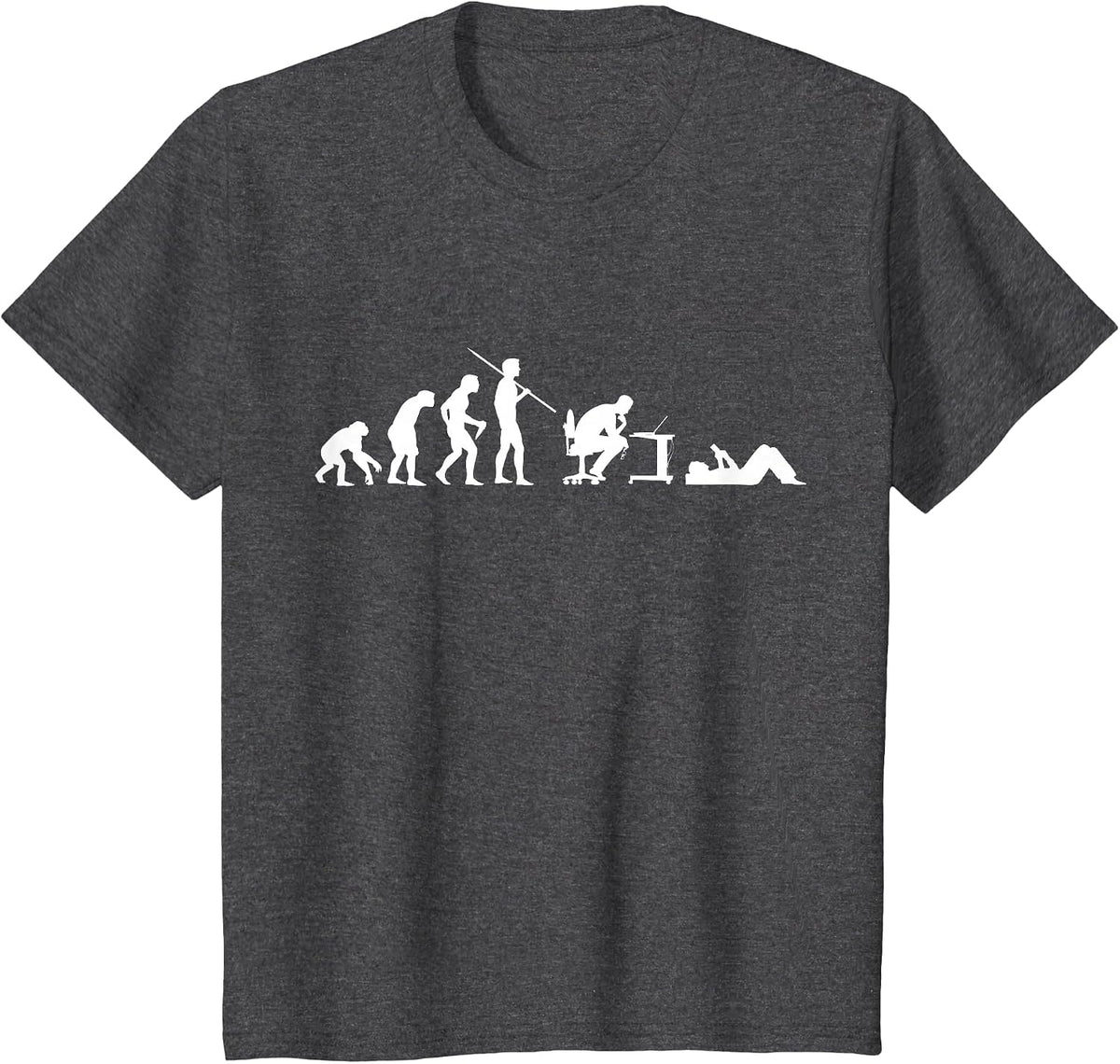 Evolution of Man Funny Geek Humor T-Shirt Mens Womens Kids T-Shirt - Dark Heather Grey
