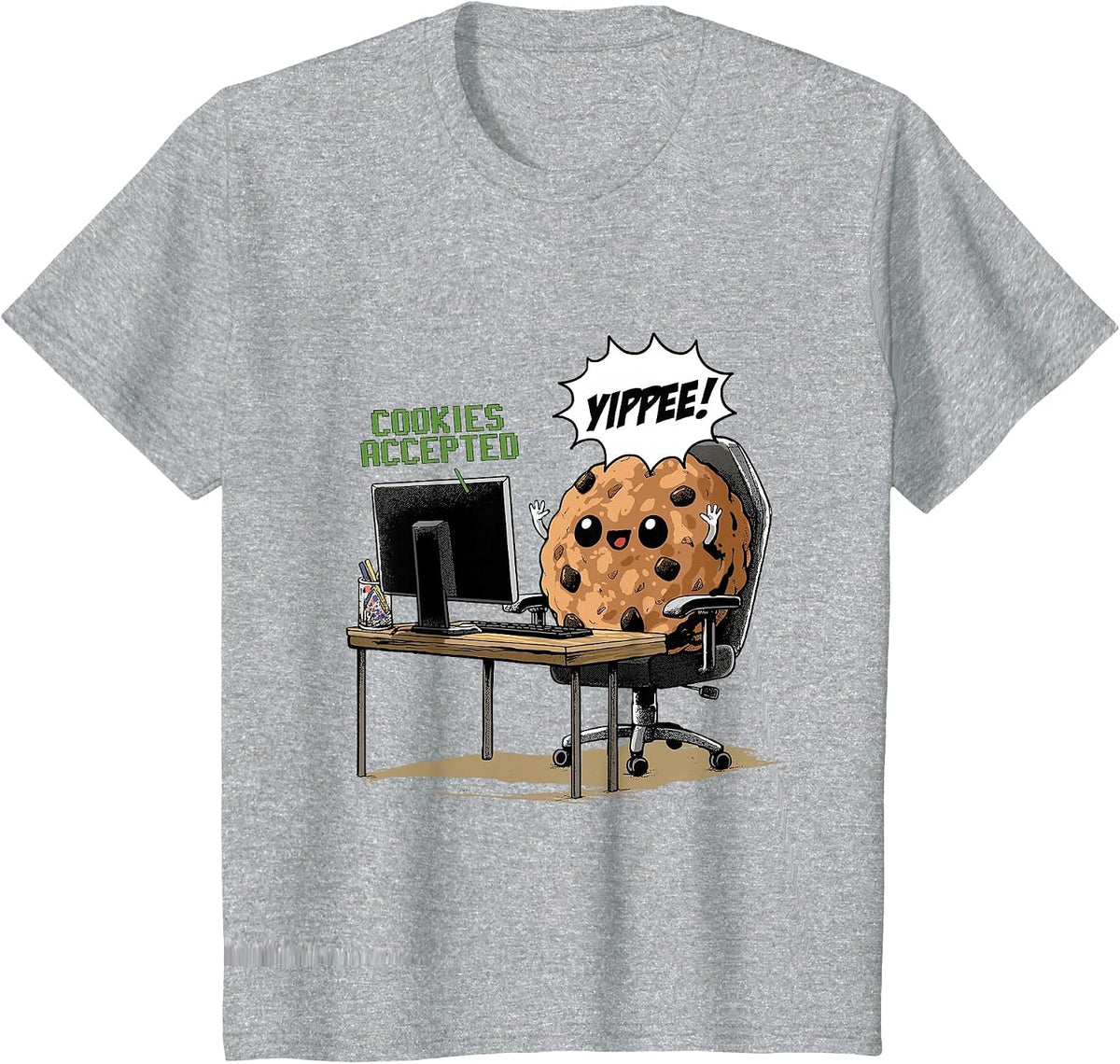 Cookies Accepted Nerd Shirt Funny Computer Internet Coder T-Shirt, Youth, Heather Grey, 4T - As Pictured