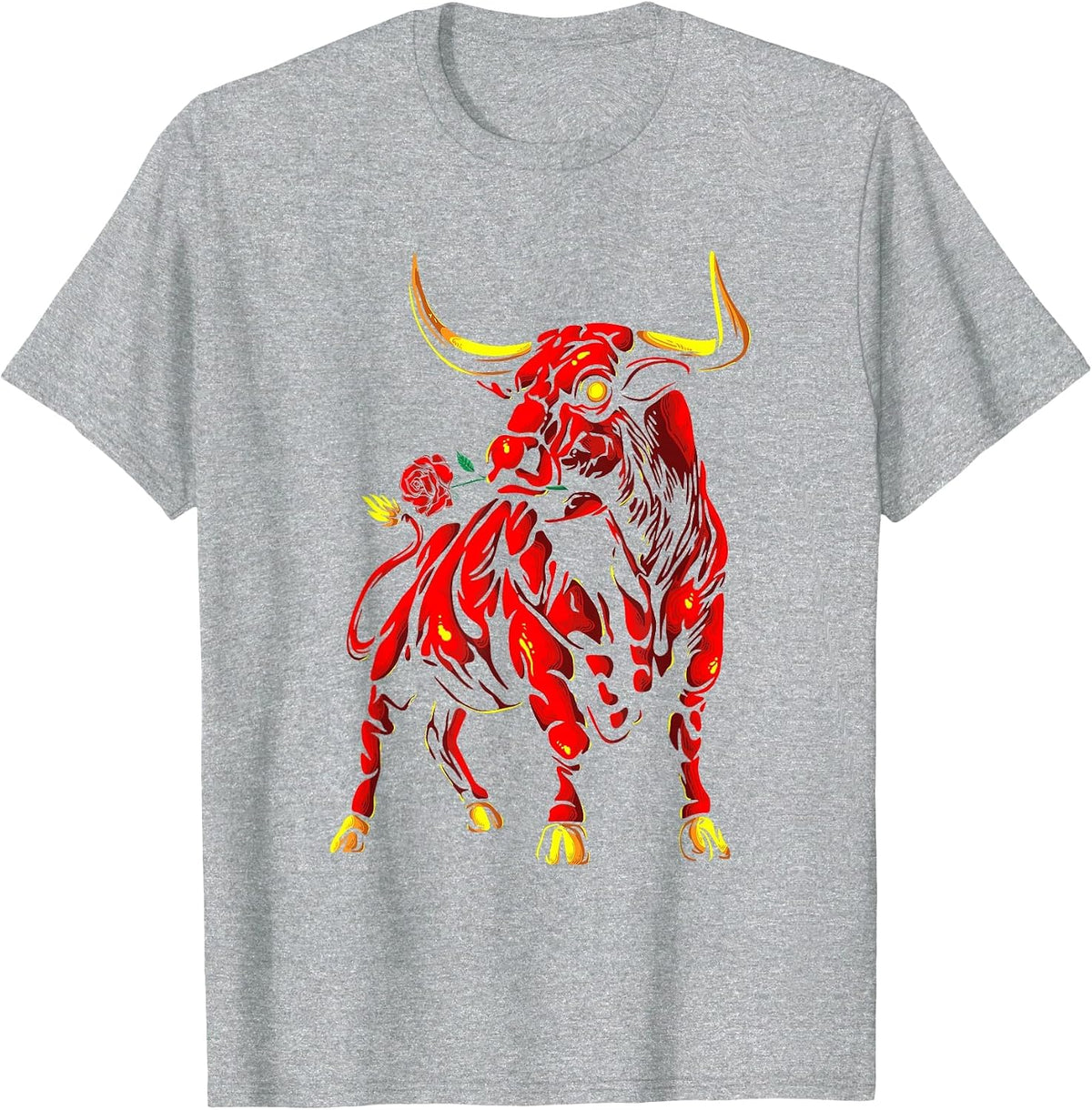 Bull with Rose | Spanish Bullfighting | Bull Riding T-Shirt - Heather Grey