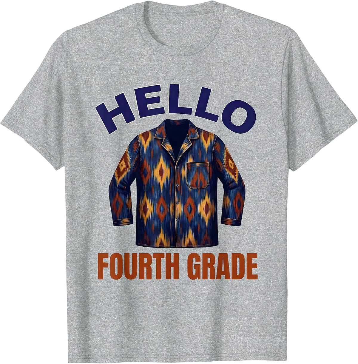 Men's Hello Fourth Grade Ikat Warp Blur Back To School Tie Dye T-Shirt - Heather Grey