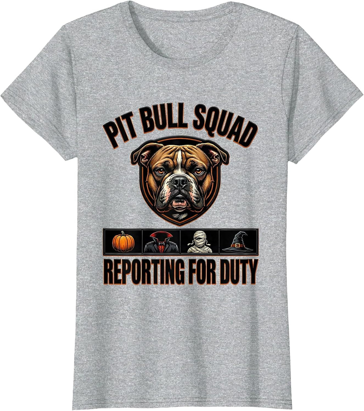 Pit Bull Squad Reporting For Duty Halloween Dog Owner T-Shirt - Heather Grey