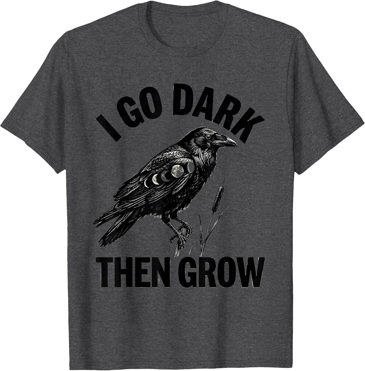 I Go Dark Then Grow Scratchboard Boho Moon Phase Raven T-Shirt - Dark Heather Grey