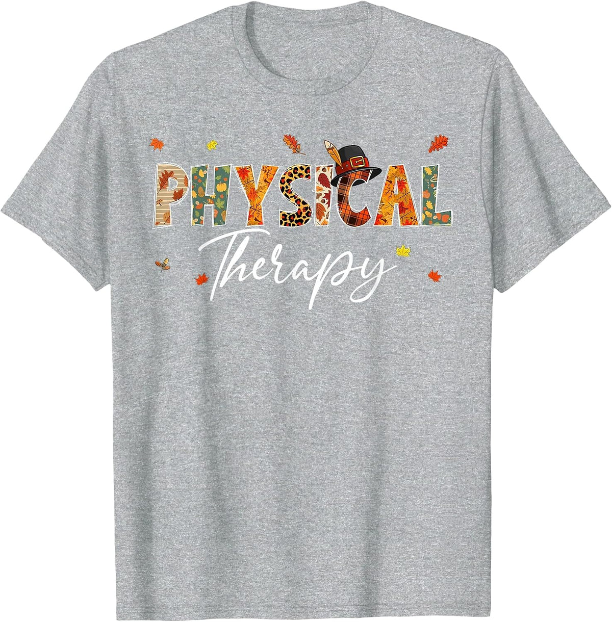 Funny Physical Therapy Pumpkin Autumn Tree Fall Leaves T-Shirt - Heather Grey
