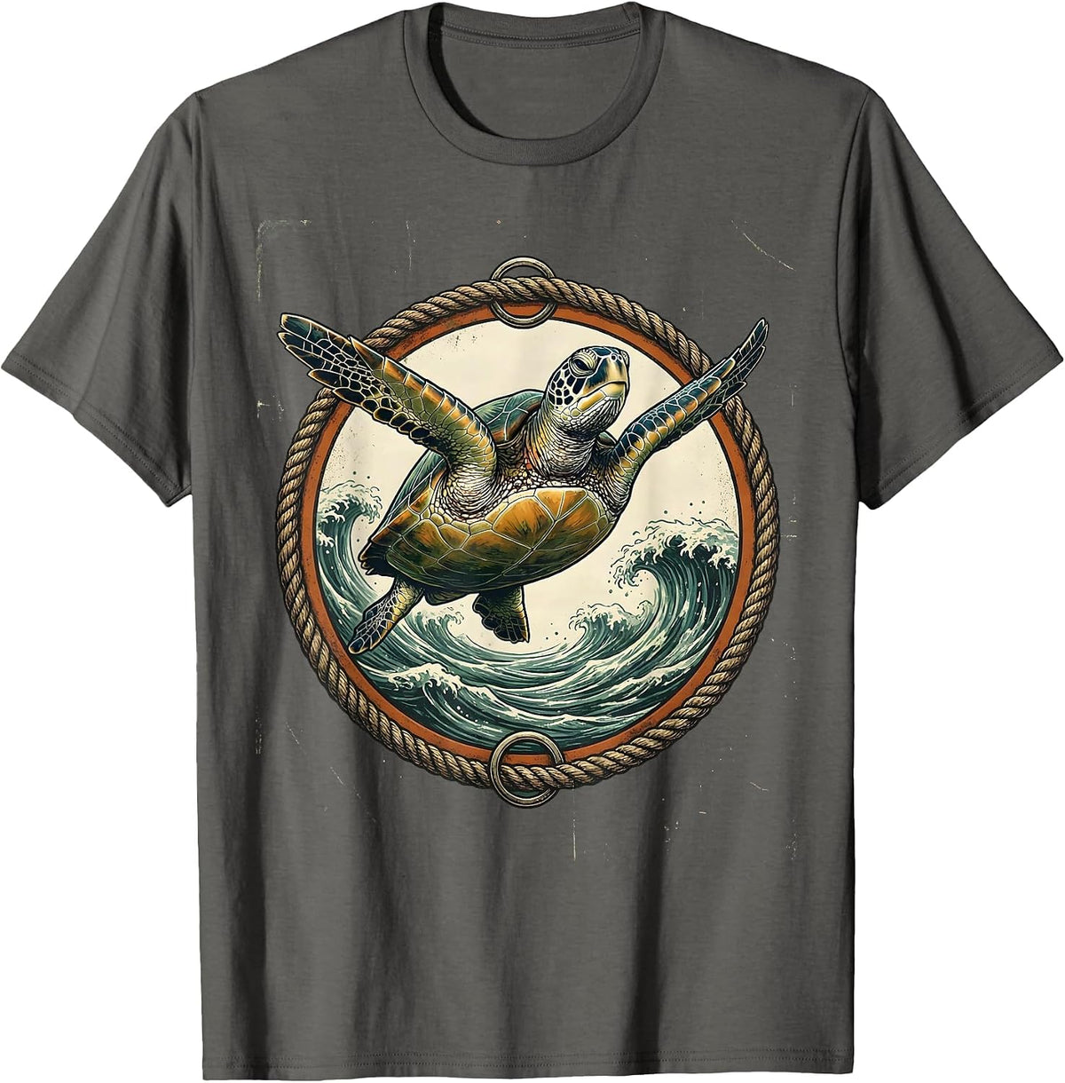 Sea Turtle Gliding Through the Open Ocean T-Shirt - Asphalt Grey