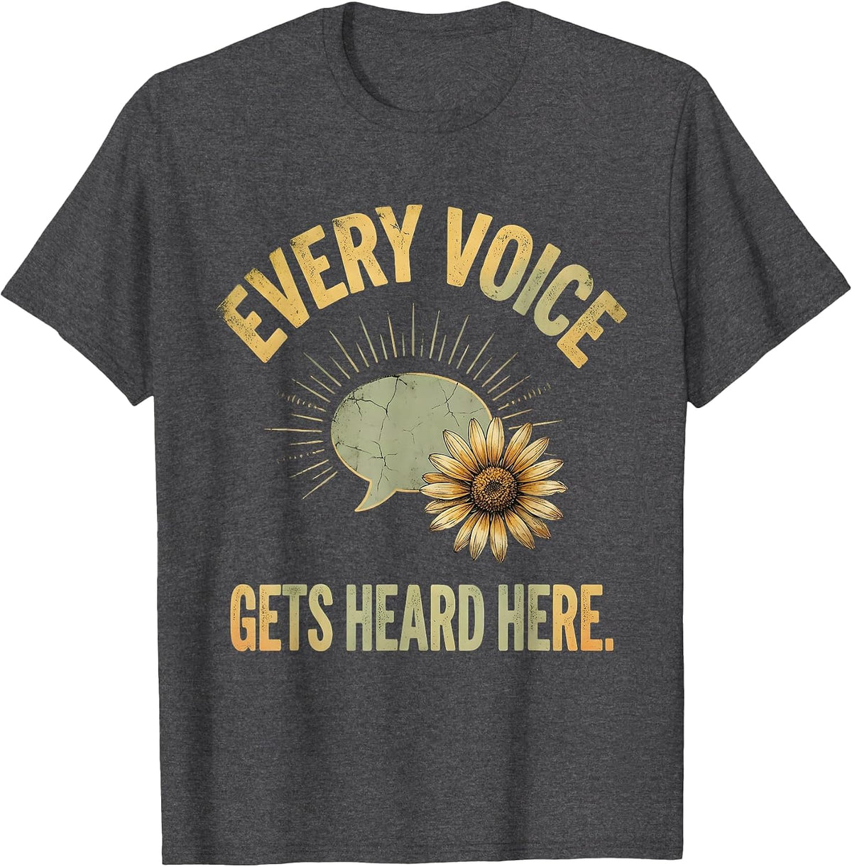 Every Voice Gets Heard Here Boho Summer SLP Speech Therapist T-Shirt - Dark Heather Grey