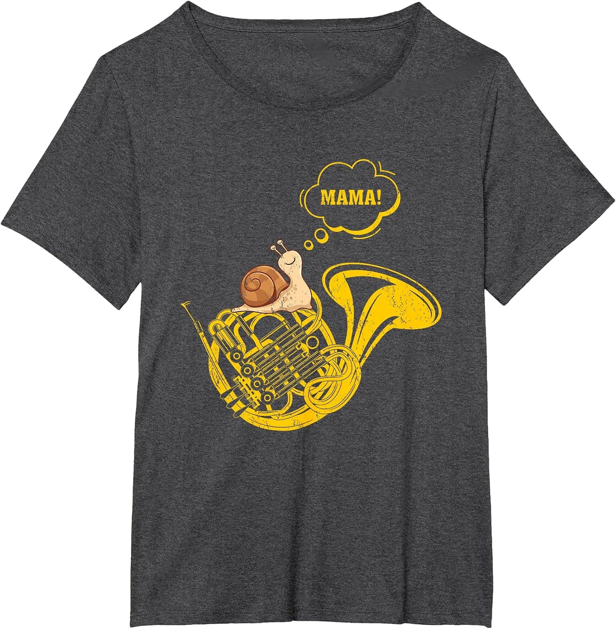 French Horn Snail Mama Funny French Horn Music Player T-Shirt - Dark Heather Grey