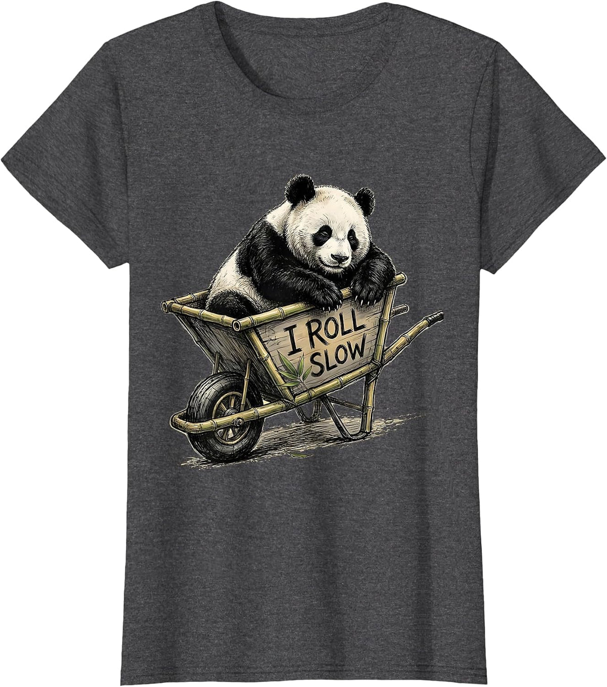 Women's I Roll Slow Hand-Sketched Panda Lover Cute Humor T-Shirt - Dark Heather Grey