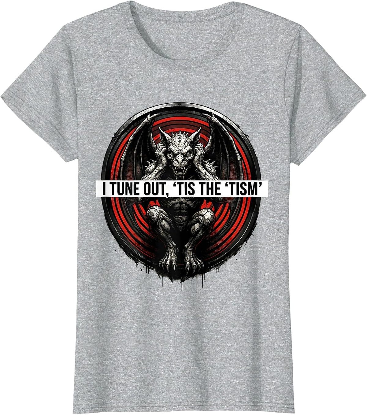 Women's I Tune Out, 'Tis The 'Tism Punk Metal Autism Meme Humor T-Shirt - Heather Grey
