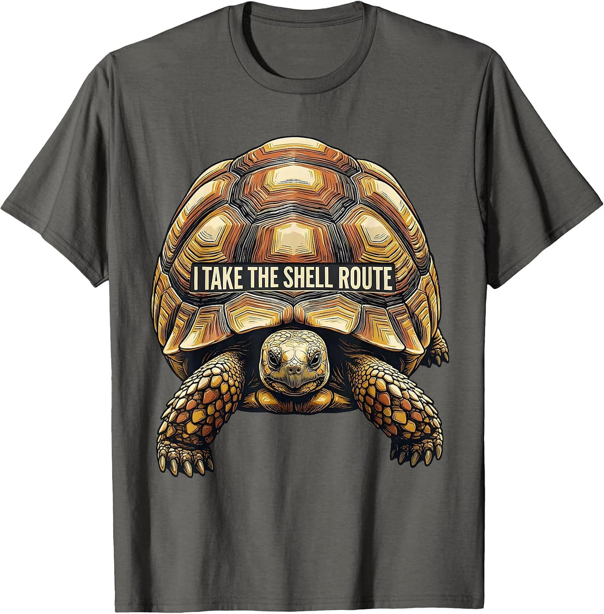 I Take The Shell Route Funny Tortoise Lover Pet Owner Humor T-Shirt - Asphalt Grey
