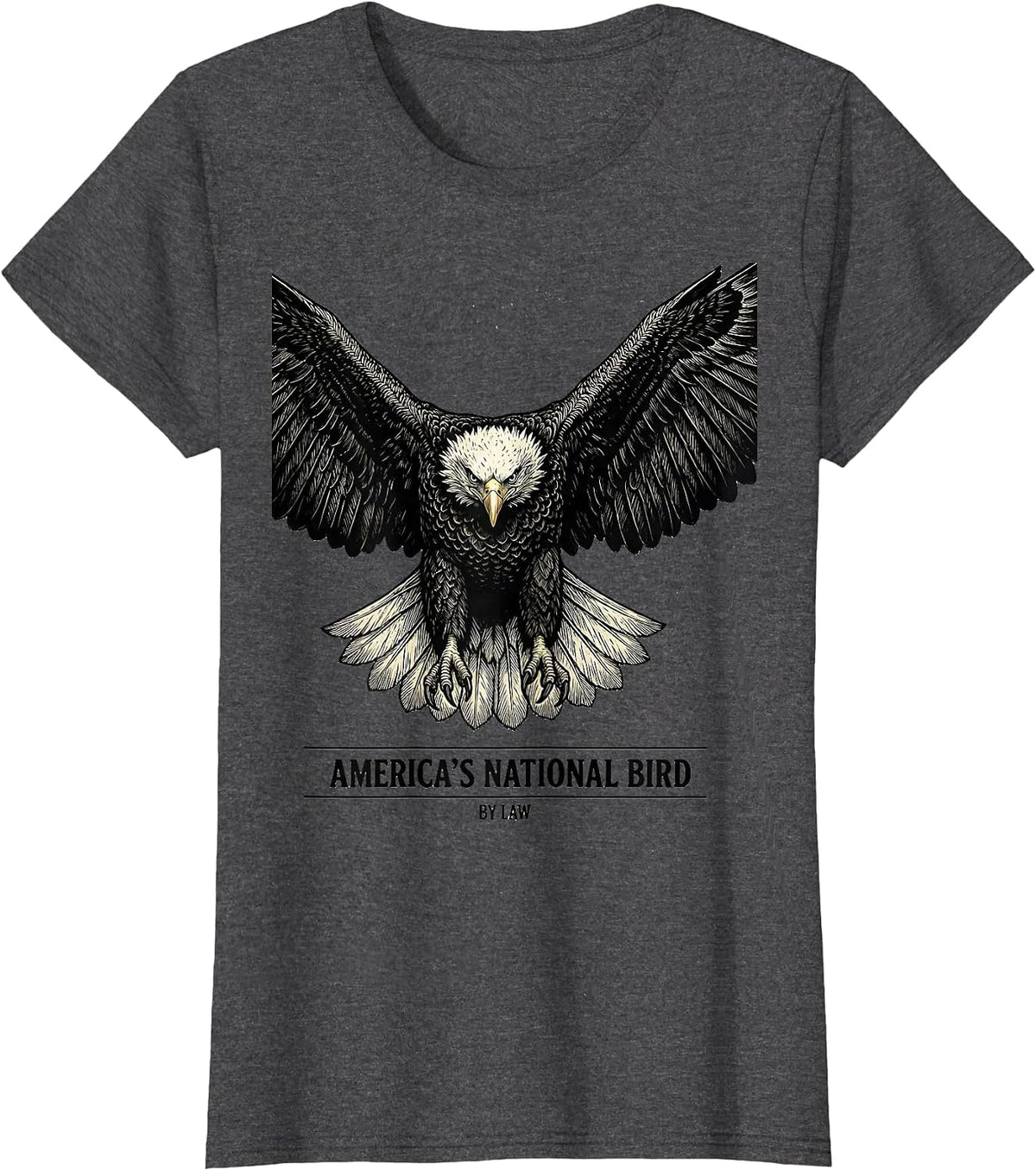 Women's America's National Bird By Law Woodcut Engraving Bald Eagle T-Shirt - Dark Heather Grey