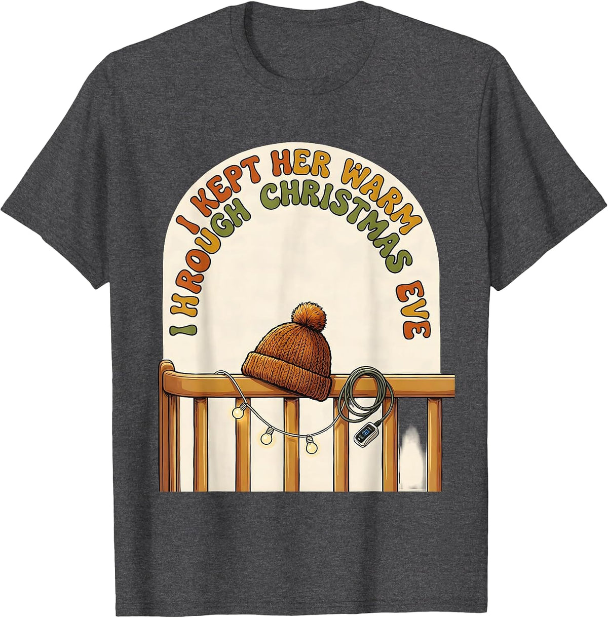 Men's I Kept Her Warm Through Christmas Eve Funny Nurse Christmas T-Shirt - Dark Heather Grey