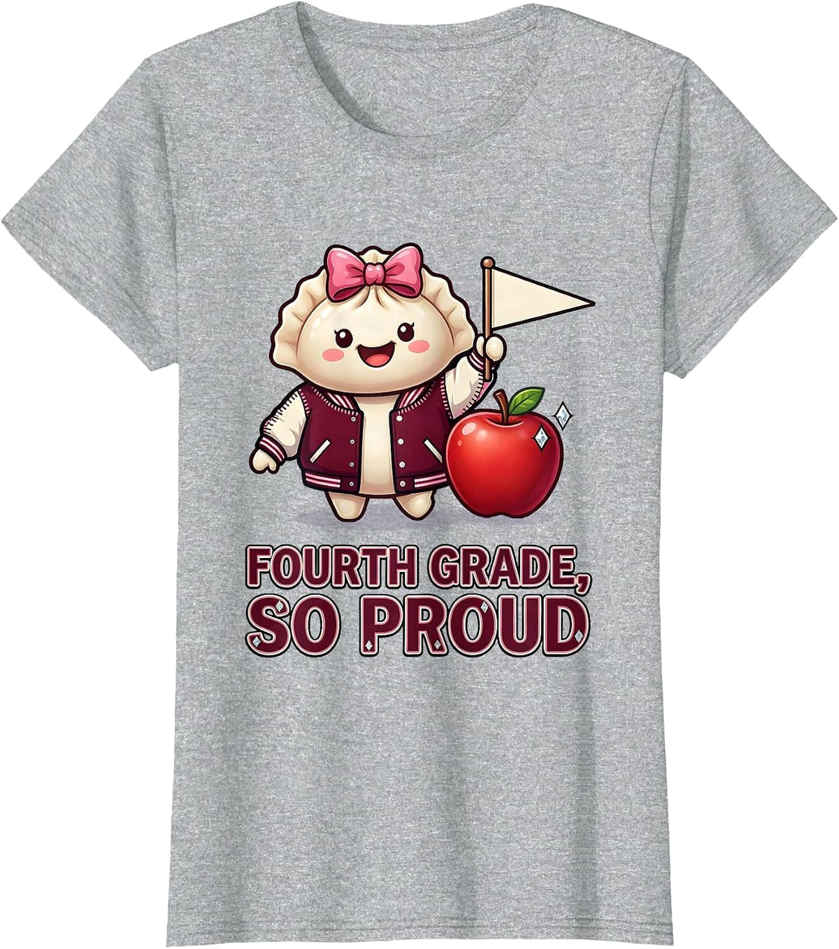Fourth Grade So Proud Kawaii Dumpling Back to School Girl T-Shirt - Heather Grey