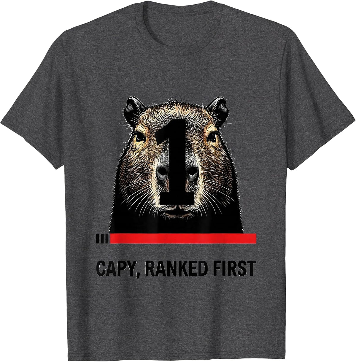 Men's Capy Ranked First Funny Capybara Meme Animal Lover Humor T-Shirt - Dark Heather Grey