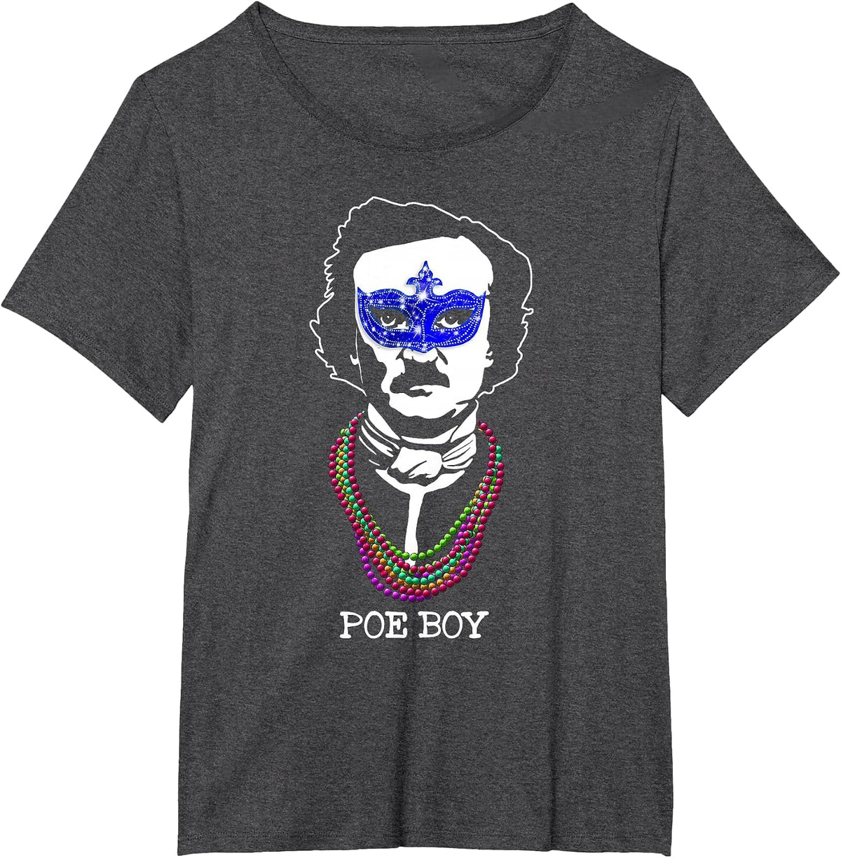 Funny Edgar Allan Poe Mardi Gras Mashup T-Shirt - Dark Heather Grey