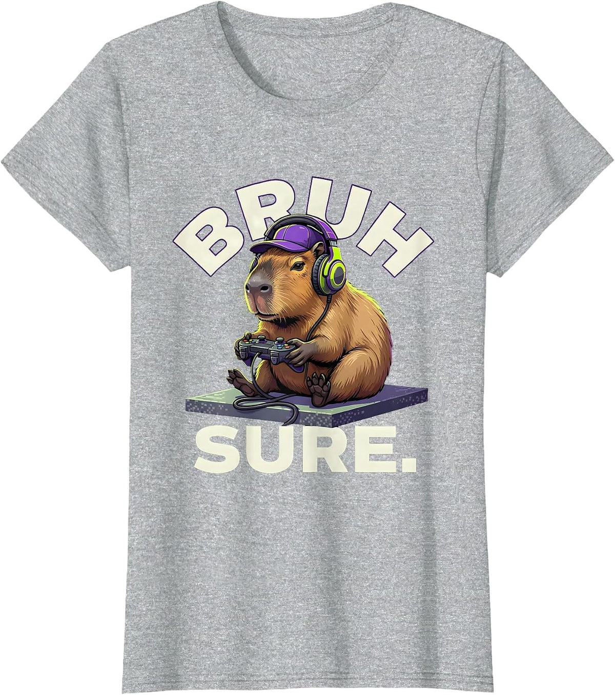 BRUH, SURE Funny Capybara Gamer Meme Humor T-Shirt - Heather Grey