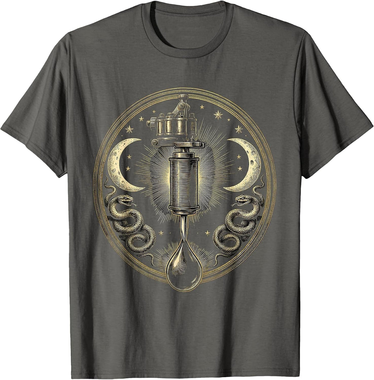 Men's Tattoo Machine Dripping Ink Graphic Design T-Shirt - Asphalt Grey