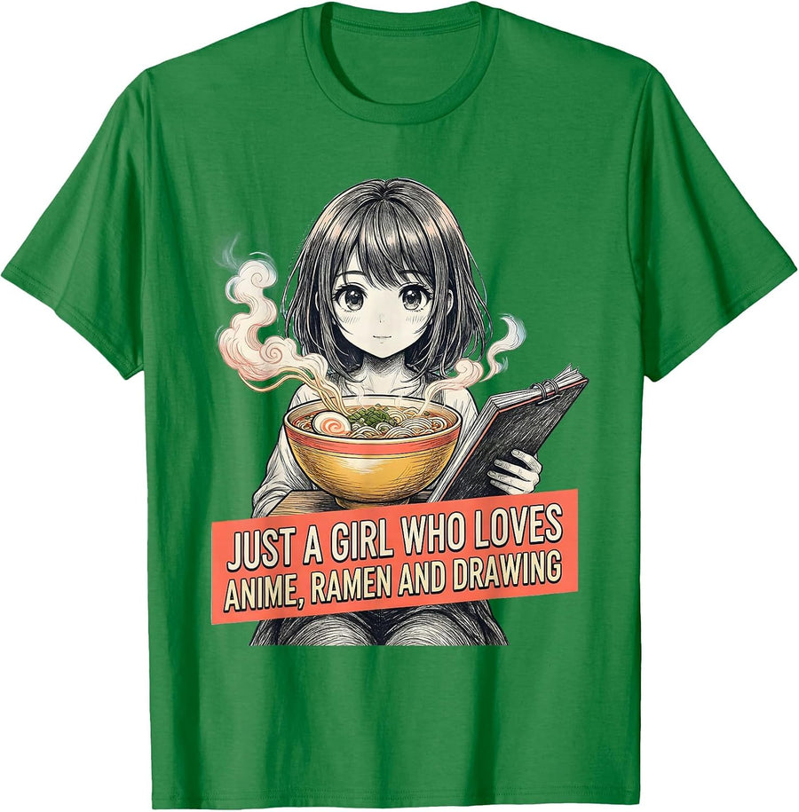 Men's Just A Girl Who Loves Anime Ramen And Drawing Anime Fan T-Shirt - Kelly Green