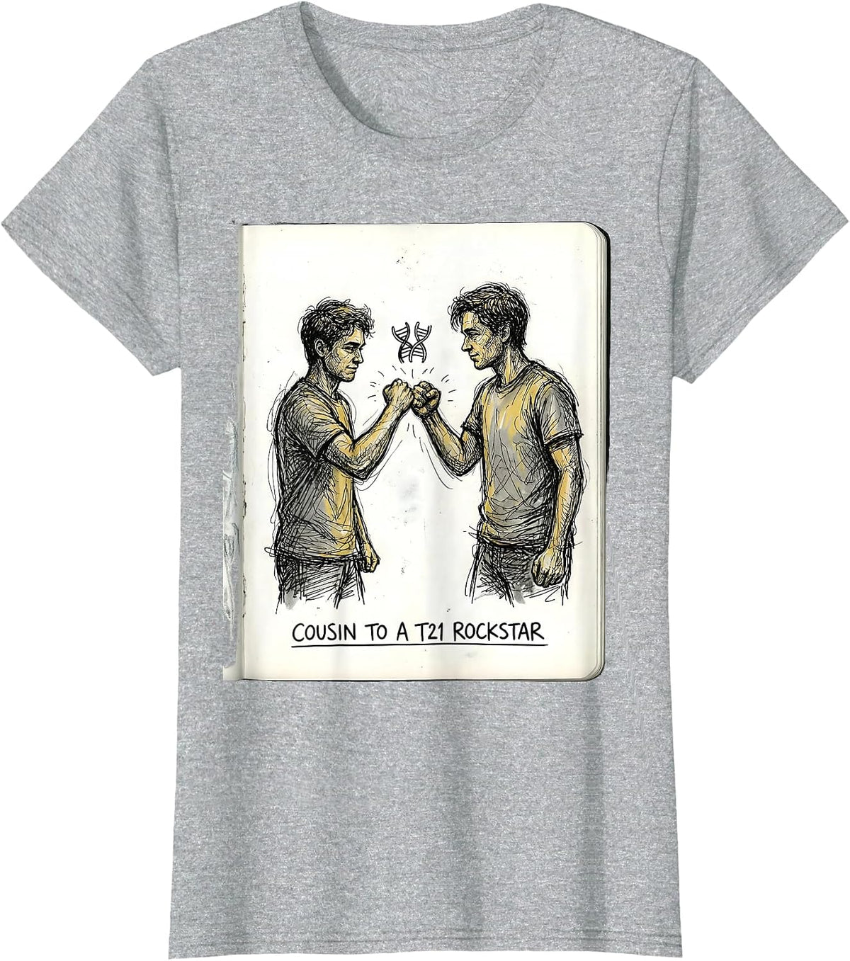 Women's Cousin To A T21 Rockstar Inspirational Down Syndrome T-Shirt - Heather Grey