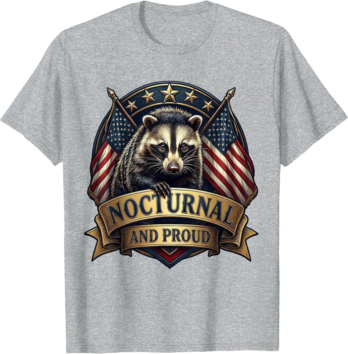 Men's Nocturnal and Proud Opossum Design T-Shirt - Heather Grey