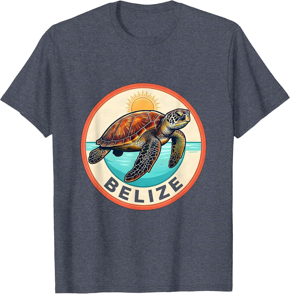 Belize Vintage Sea Turtle Badge Beach Vacation Souvenir T-Shirt - Heather Blue
