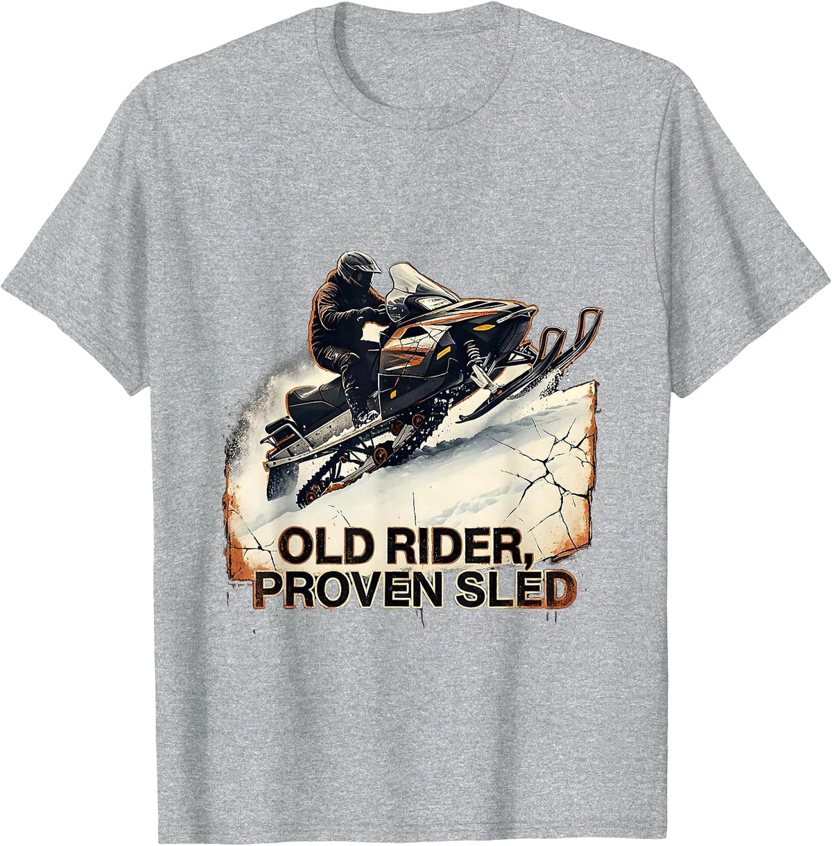 Men's Old Rider Proven Sled Distressed Snowmobile Rider Winter T-Shirt - Heather Grey