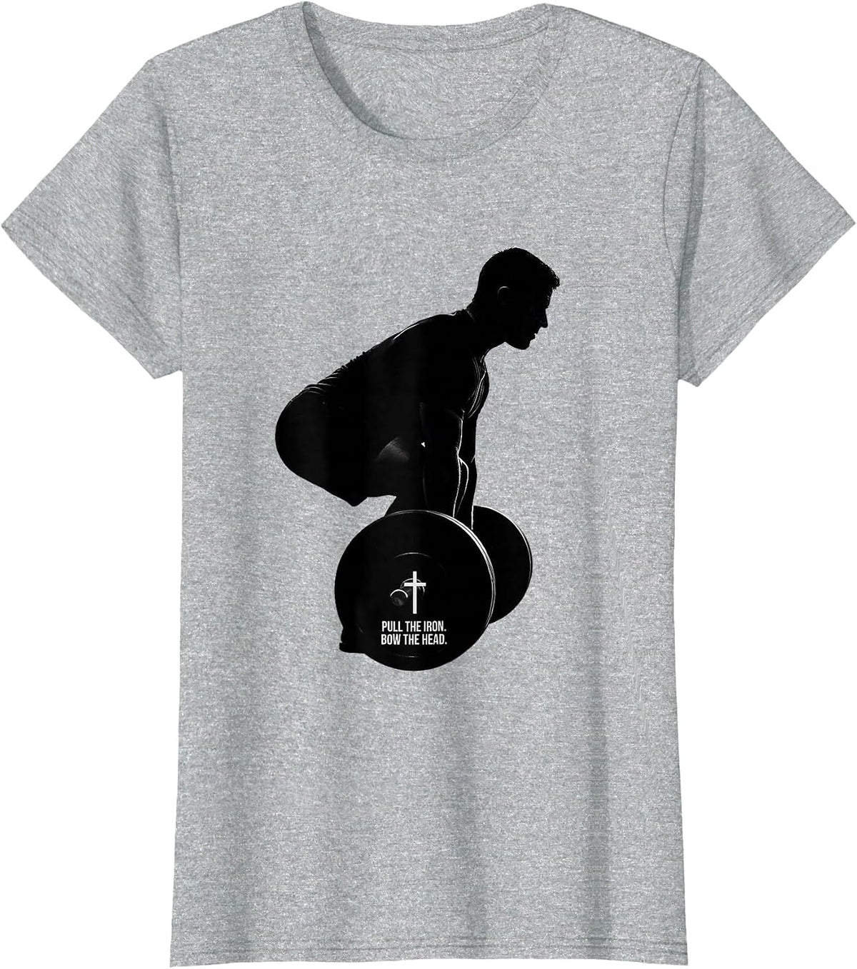 Women's Pull the Iron Bow the Head Christian Gym Deadlift Humor T-Shirt - Heather Grey