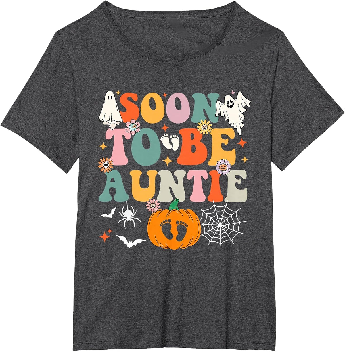 Soon to Be Auntie Halloween Pregnancy Announcement Pumpkin T-Shirt - Dark Heather Grey