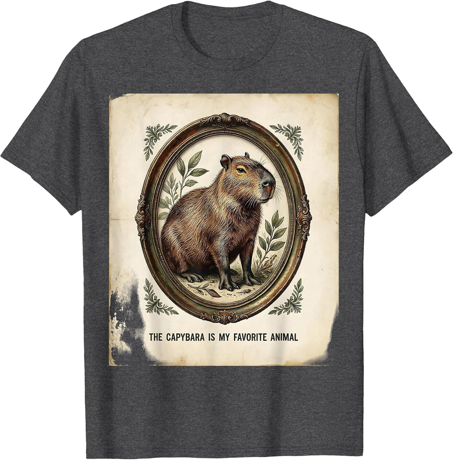 Men's The Capybara Is My Favorite Animal Vintage Gamer Humor Funny T-Shirt - Dark Heather Grey