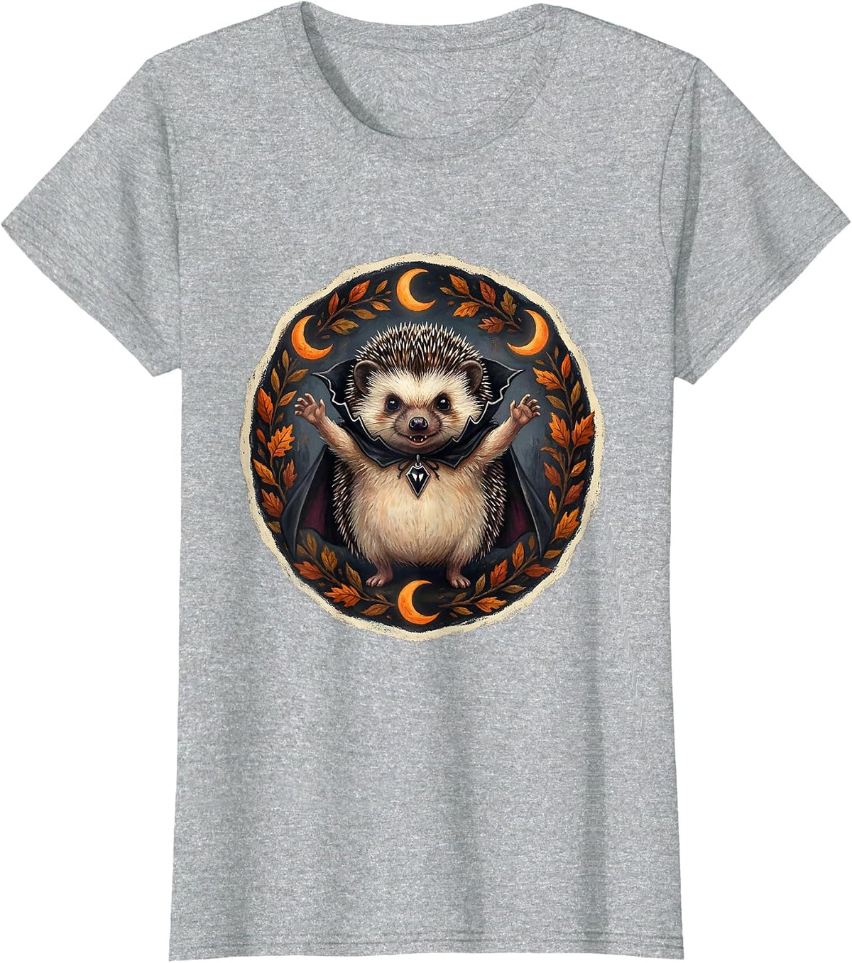 Cute Halloween Dracula Hedgehog Spooky Design T-Shirt - Heather Grey